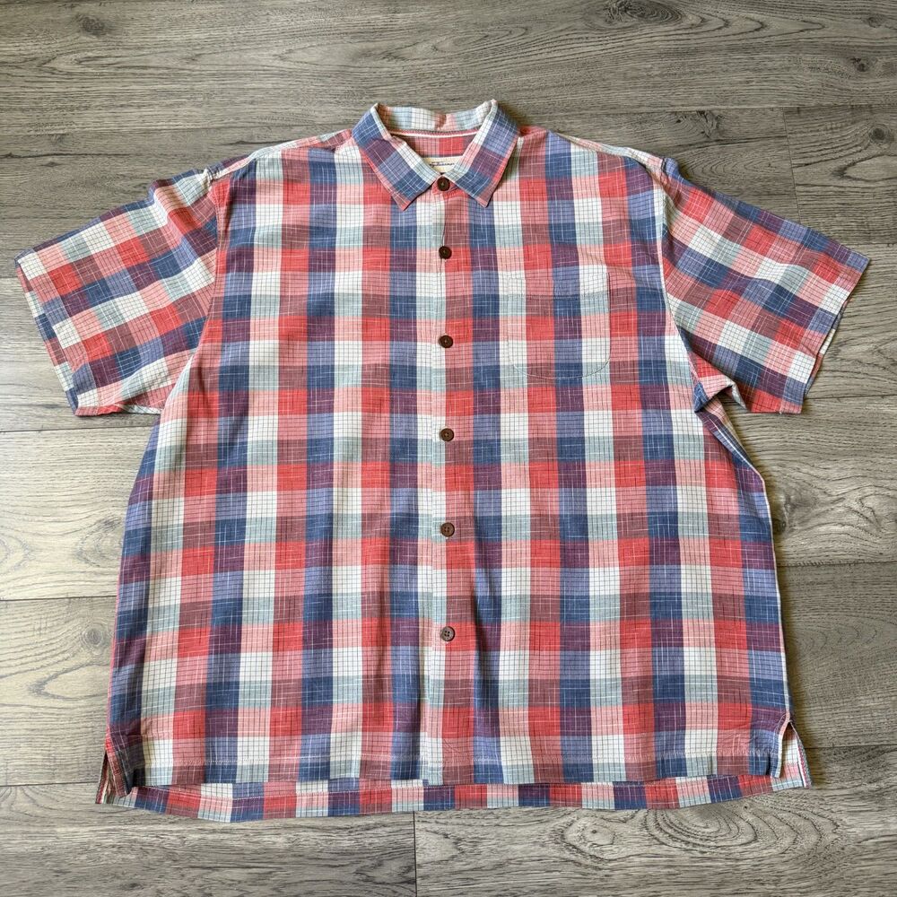 Tommy Bahama Men's 100% Silk Plaid Short‎ Sleeve Shirt Original Fit - Size 3XL